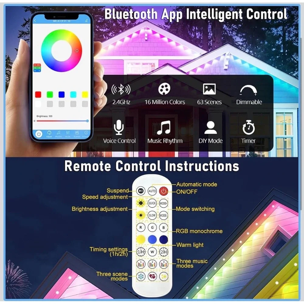 Mocmo LED Eaves Lights Outdoor 150FT White Smart RGB App Remote Control